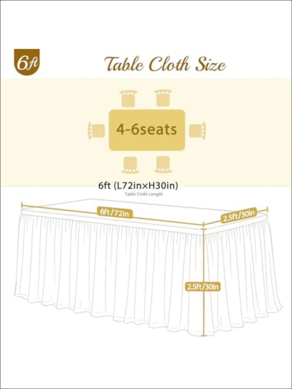 Fitted Tablecloth Rectangle 6ft Tulle Ruffle Elastic Spandex Table Cover Set